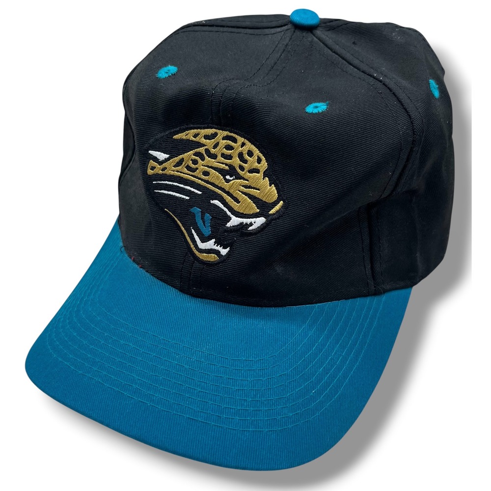 Vintage Logo 7 Jacksonville Jaguars Snapback Hat Black Teal NFL Cap 90s Retro